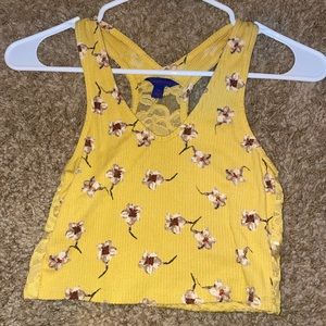 Yellow flower crop top with lace back